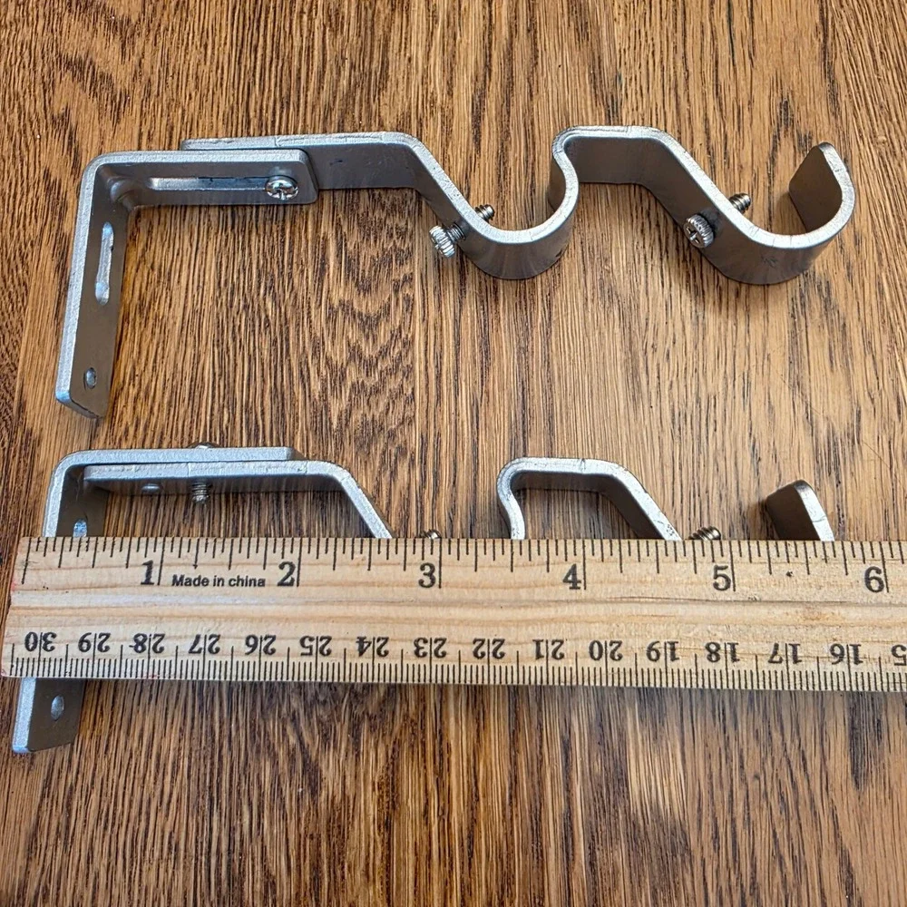Set of 2 Adjustable Double Curtain Rod Brackets Brushed Nickel Silver Metal
